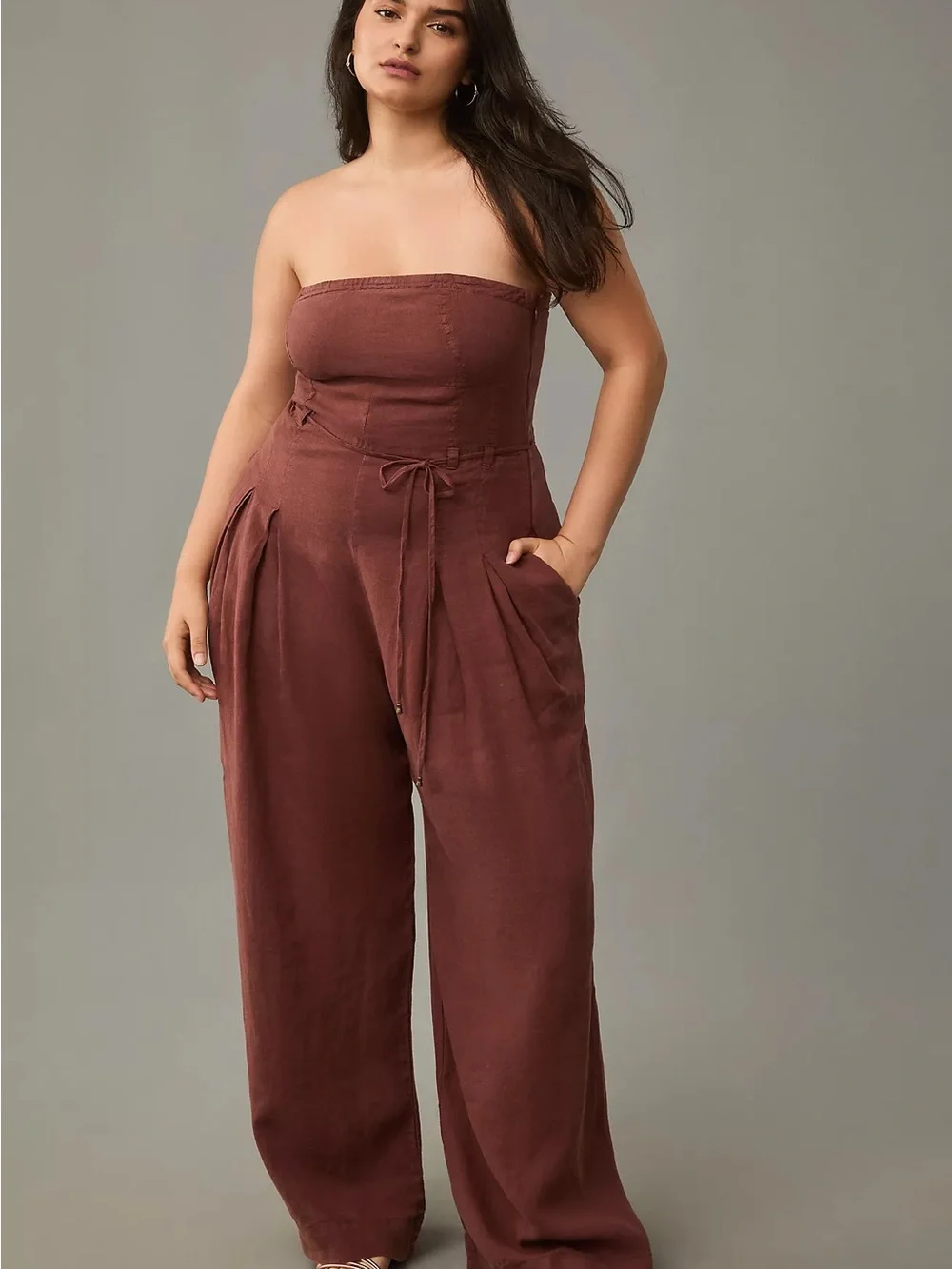 Anthropologie Linen Strapless Trouser Jumpsuit